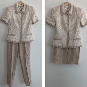 Escada | 3 piece set button up top skirt and pant vintage